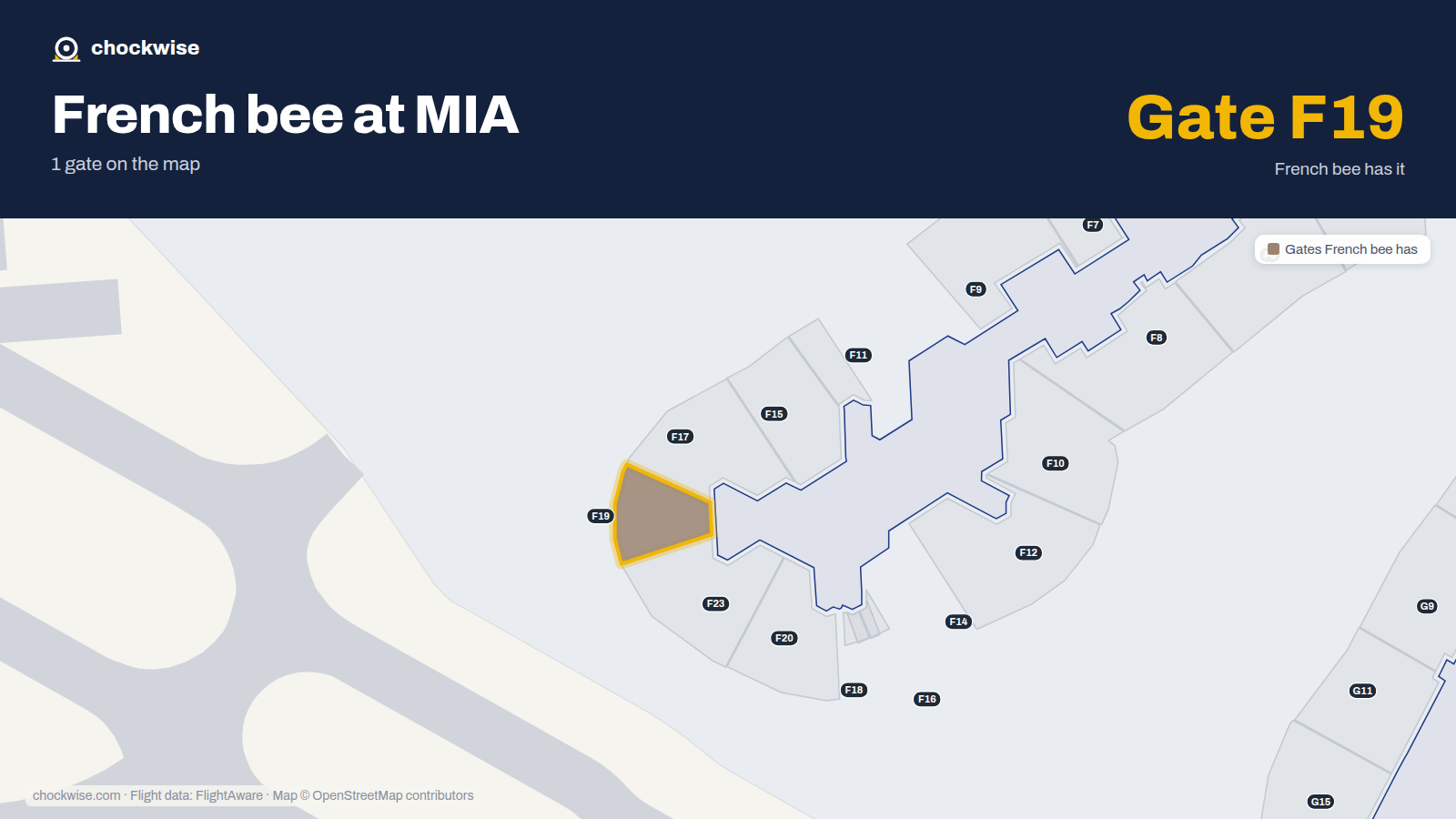 Map of MIA with the gates French bee uses highlighted: F19.