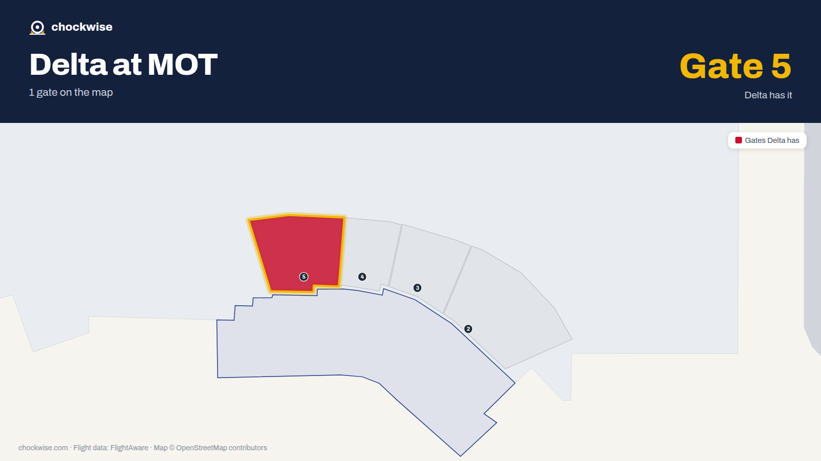 Map of MOT with the gates Delta Air Lines uses highlighted: 5.