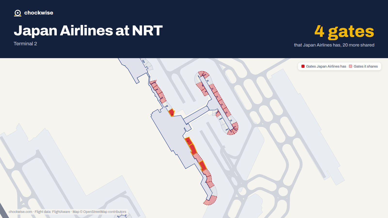 Map of NRT with the gates Japan Airlines uses highlighted: 61, 62, 64 and 71.