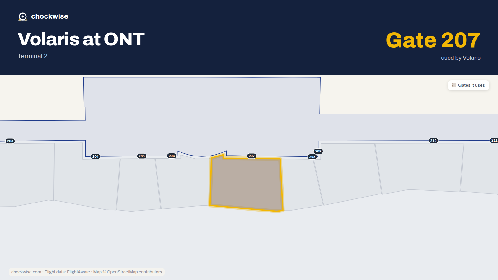 Map of ONT with the gates Volaris uses highlighted: 207.