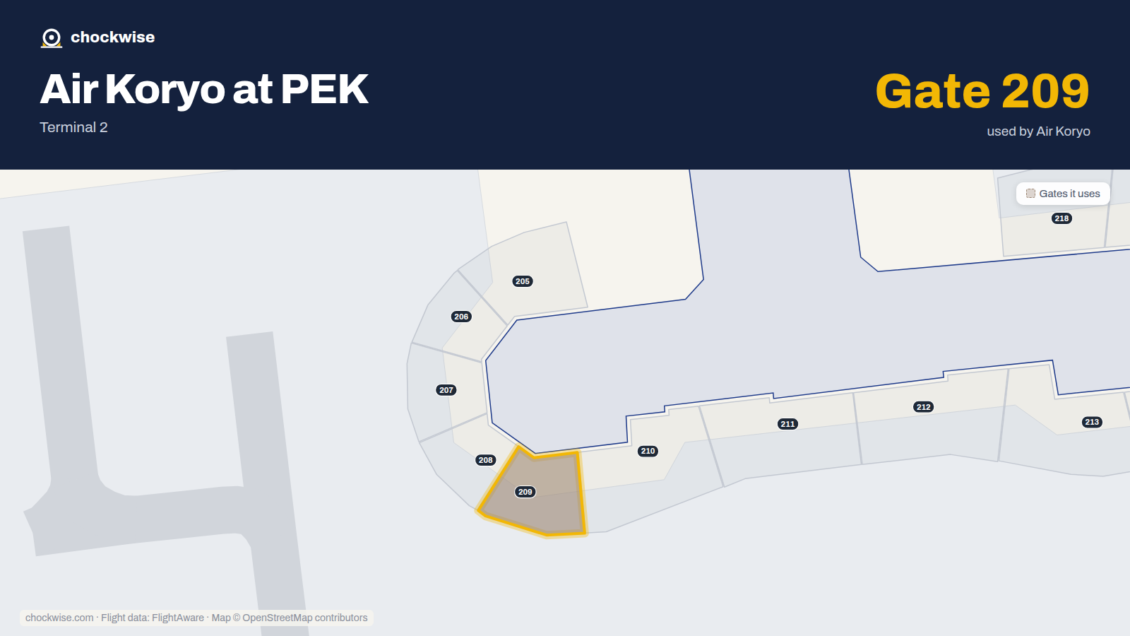 Map of PEK with the gates Air Koryo uses highlighted: 209.