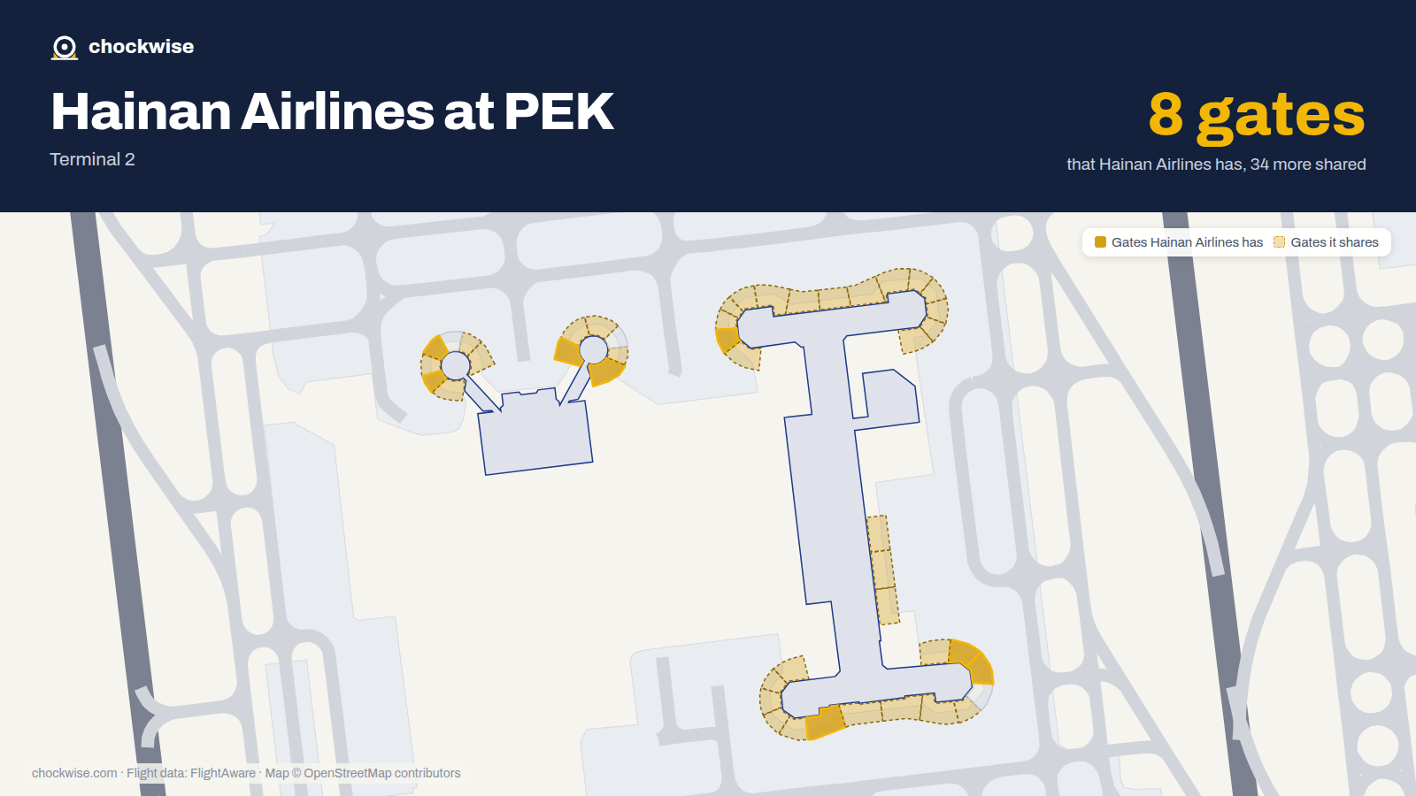 Map of PEK with the gates Hainan Airlines uses highlighted: 103, 108, 113, 115, 210, 216, 217 and 239.