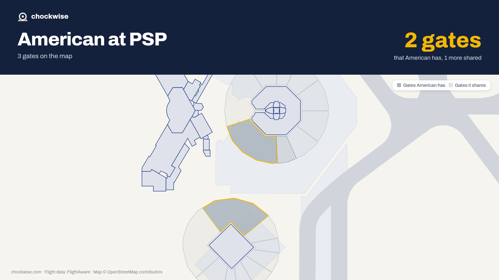 Map of PSP with the gates American Airlines uses highlighted: 4 and 12.