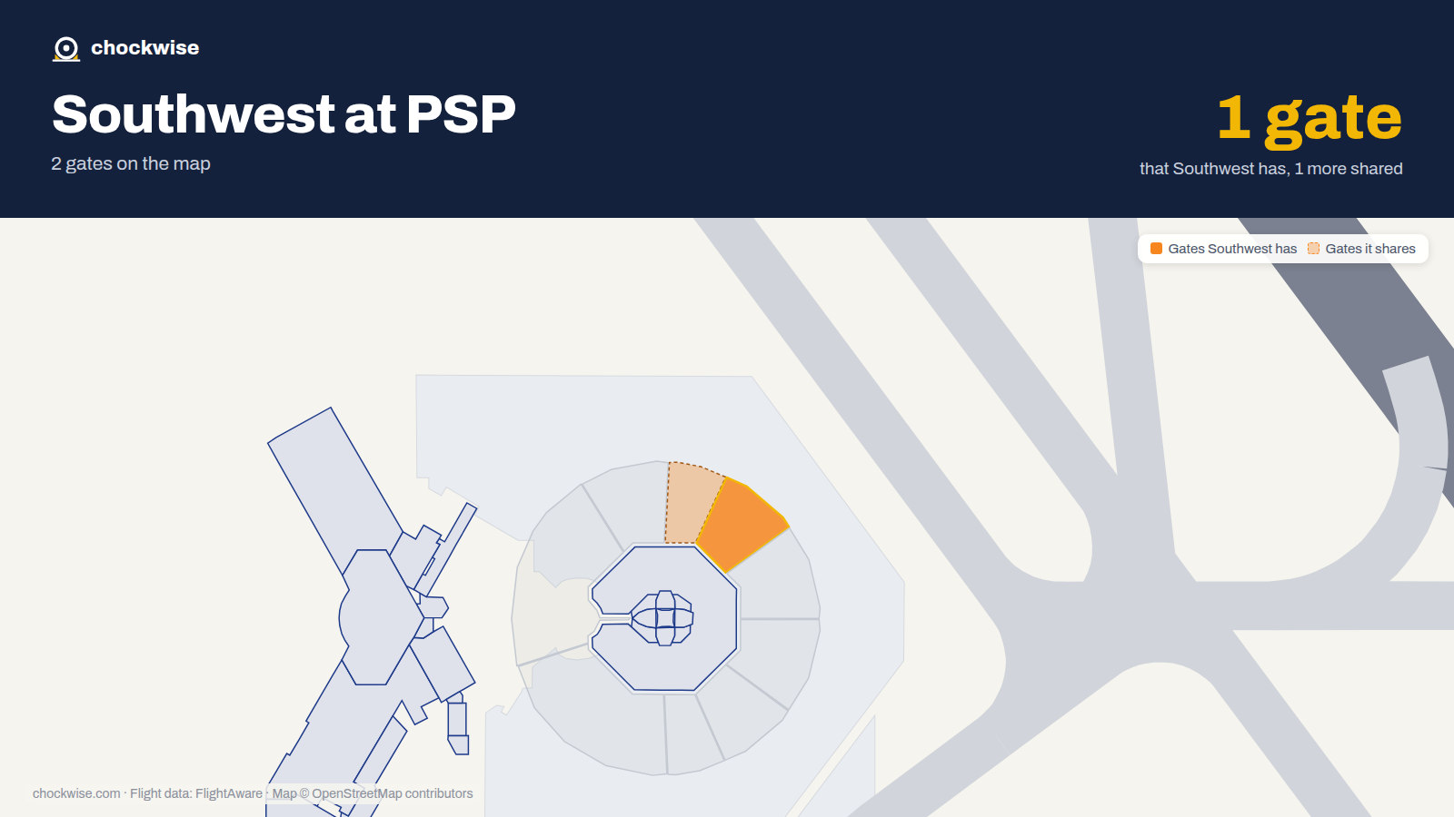 Map of PSP with the gates Southwest Airlines uses highlighted: 9.