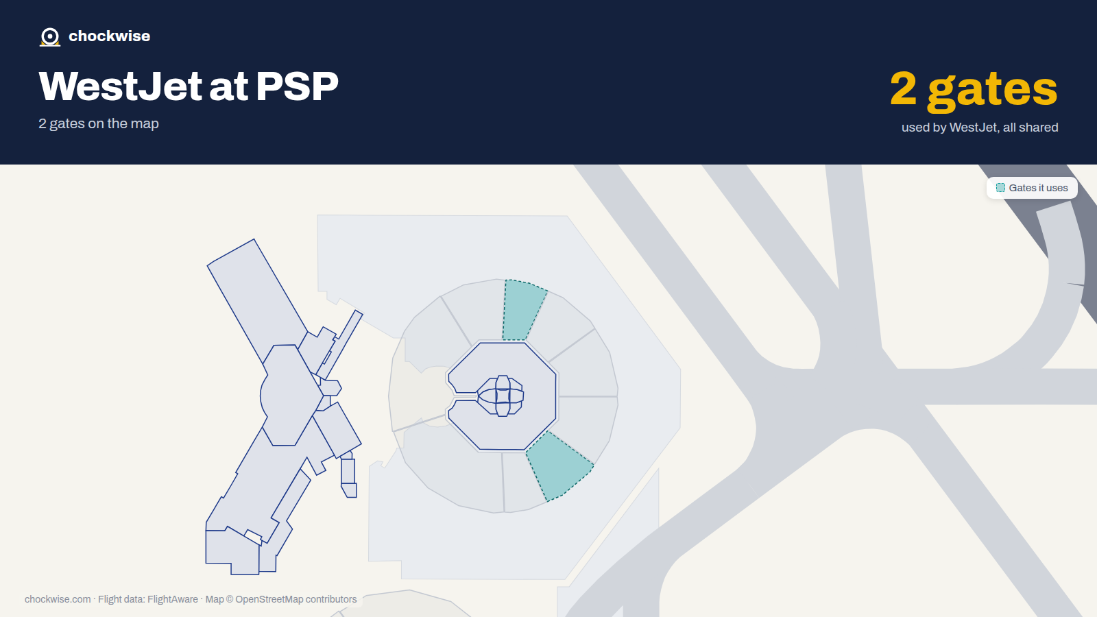 Map of PSP with the gates WestJet uses highlighted: 7 and 8.