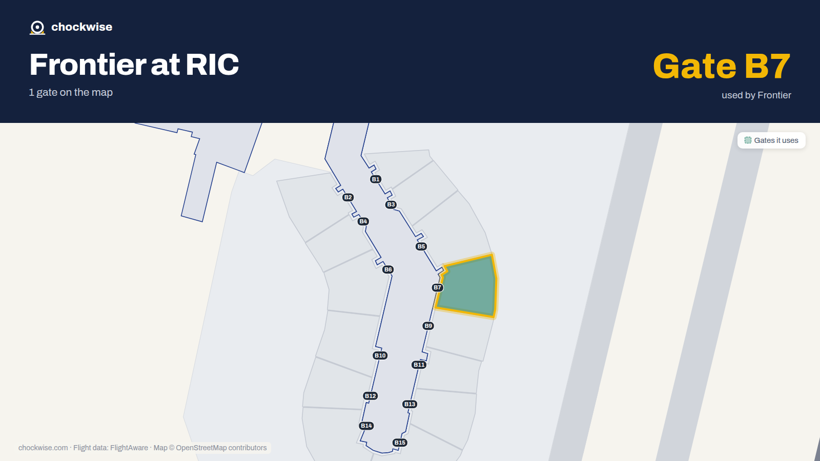 Map of RIC with the gates Frontier Airlines uses highlighted: B7.