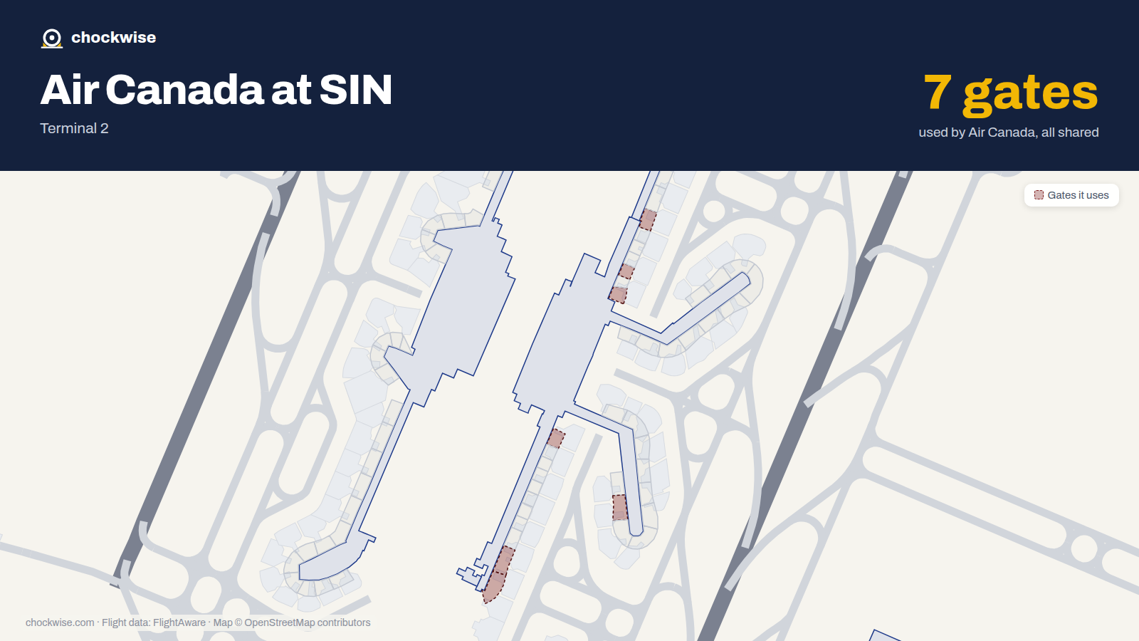 Map of SIN with the gates Air Canada uses highlighted: E20, E22, E26, F41, F50, F59 and F60.