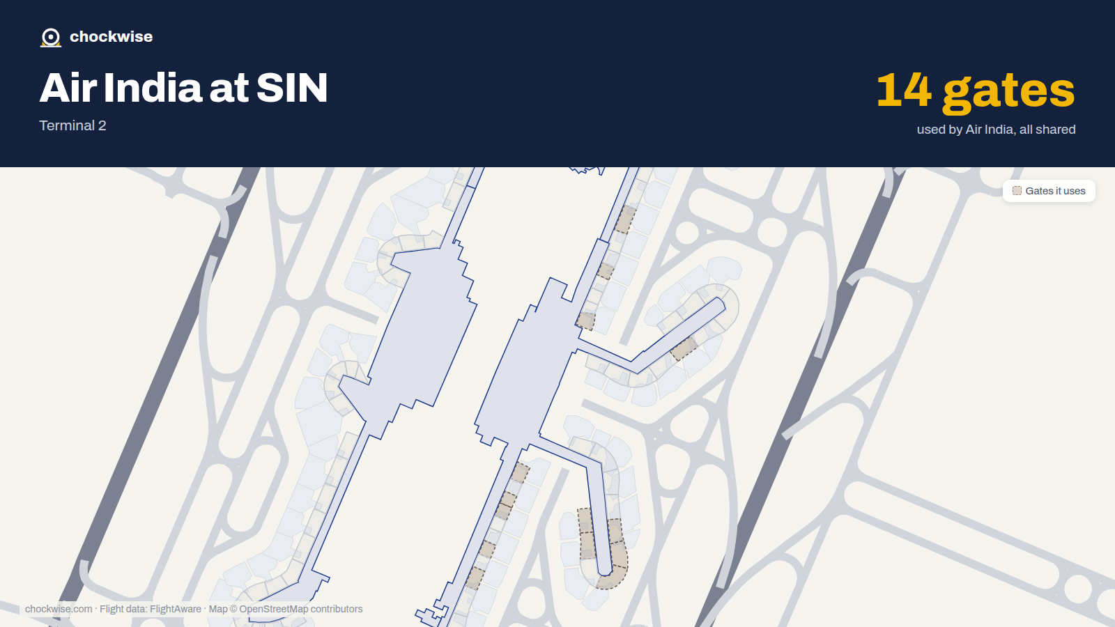 Map of SIN with the gates Air India uses highlighted: E6, E20, E24, E27, F35, F36, F37, F40 and 6 more.