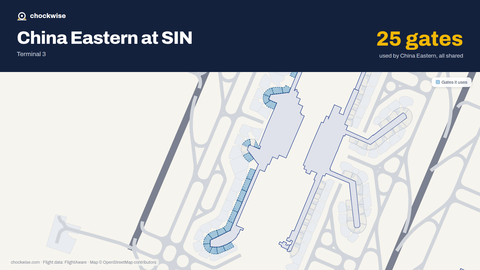 Map of SIN with the gates China Eastern uses highlighted: A1, B1, B2, A3, B3, B4, A5, B5 and 17 more.