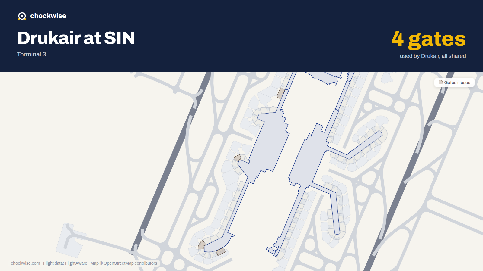 Map of SIN with the gates Drukair uses highlighted: A3, A6, B6, A17 and A21.