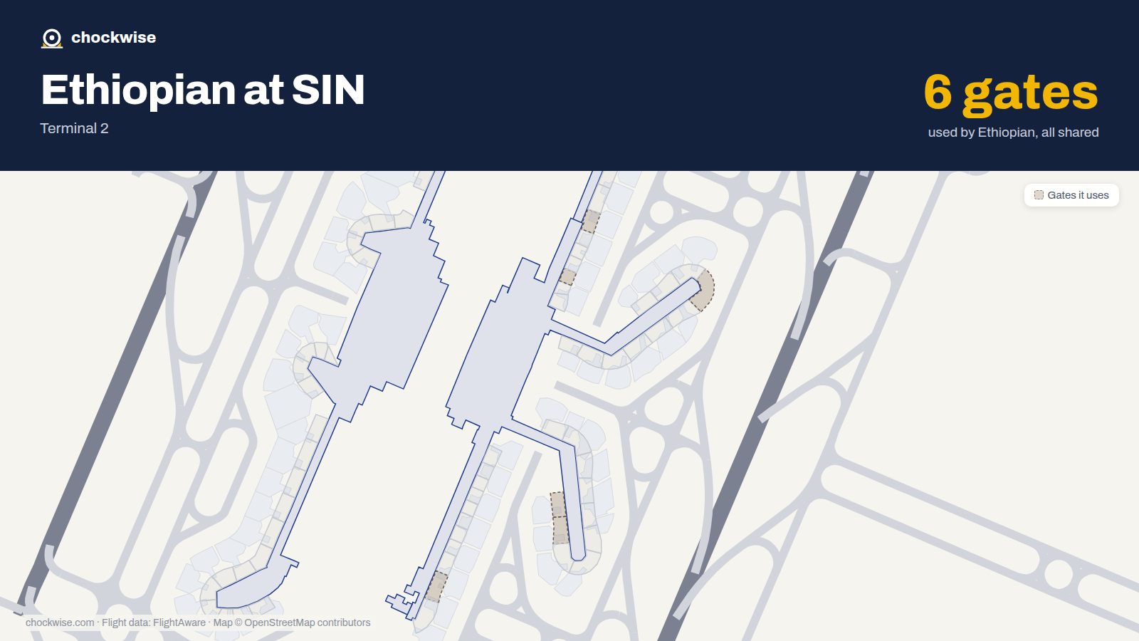Map of SIN with the gates Ethiopian Airlines uses highlighted: E8, E22, E26, F40, F41 and F59.