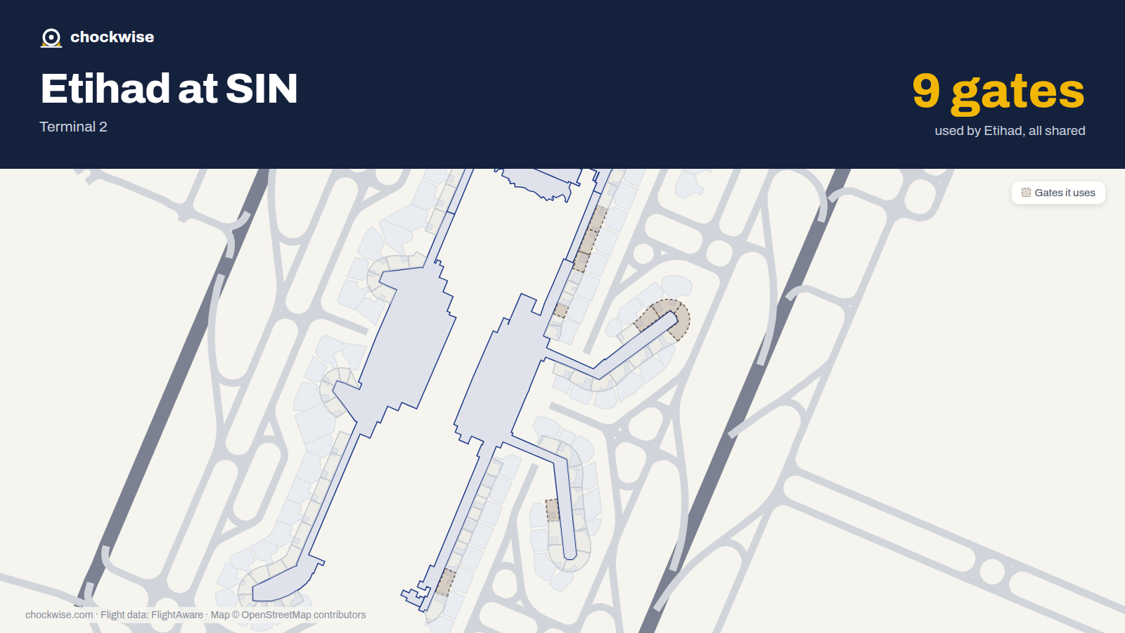 Map of SIN with the gates Etihad Airways uses highlighted: E8, E11, E12, E22, E26, E27, E28, F40 and 1 more.