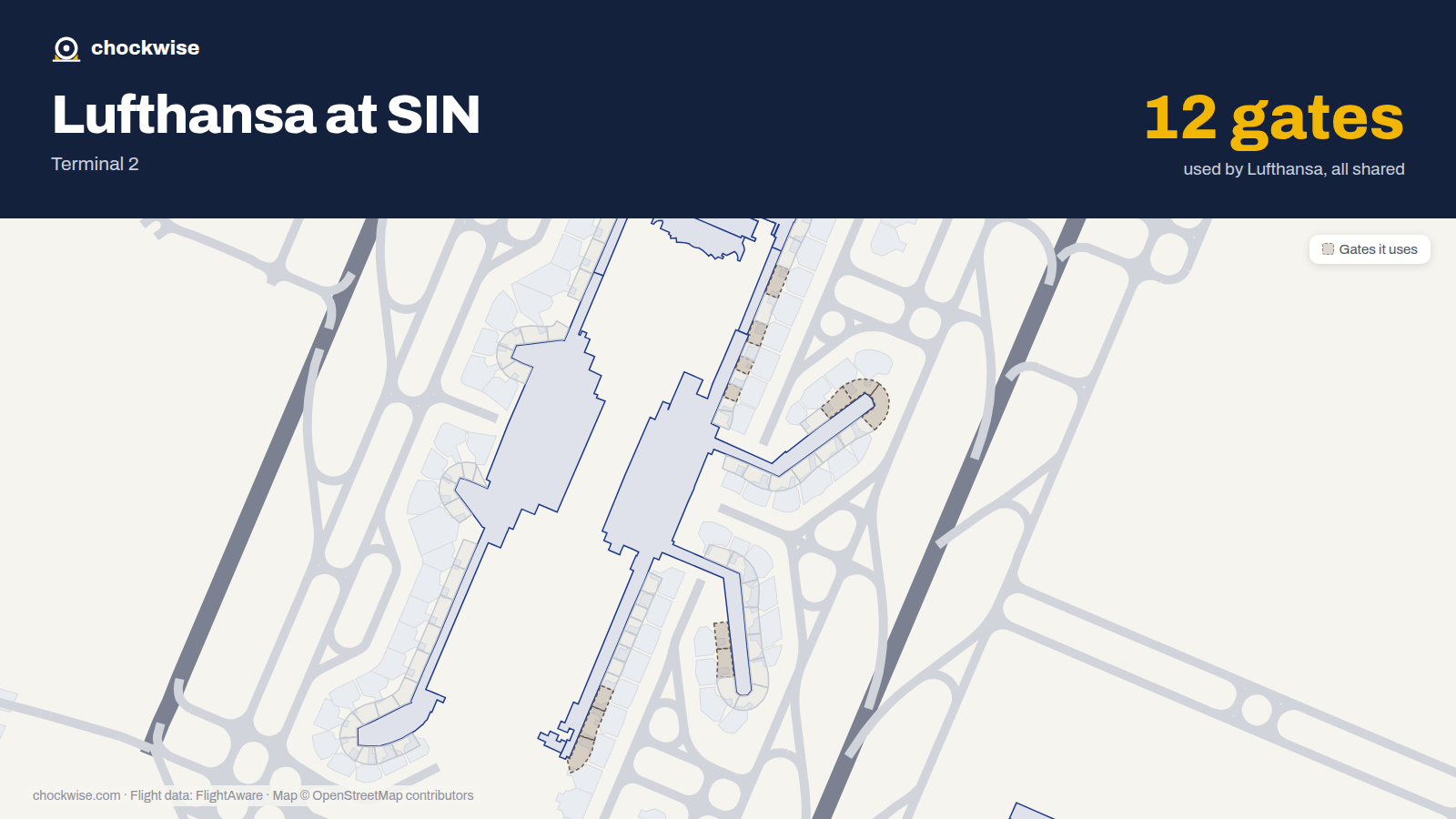 Map of SIN with the gates Lufthansa uses highlighted: E8, E11, E12, E22, E24, E26, E28, F40 and 4 more.