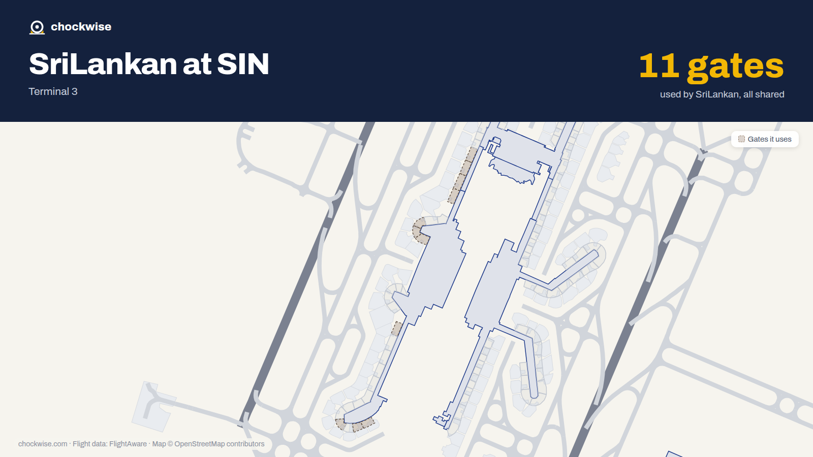 Map of SIN with the gates SriLankan Airlines uses highlighted: B1, B2, B3, B6, B7, B8, A9, B9 and 3 more.