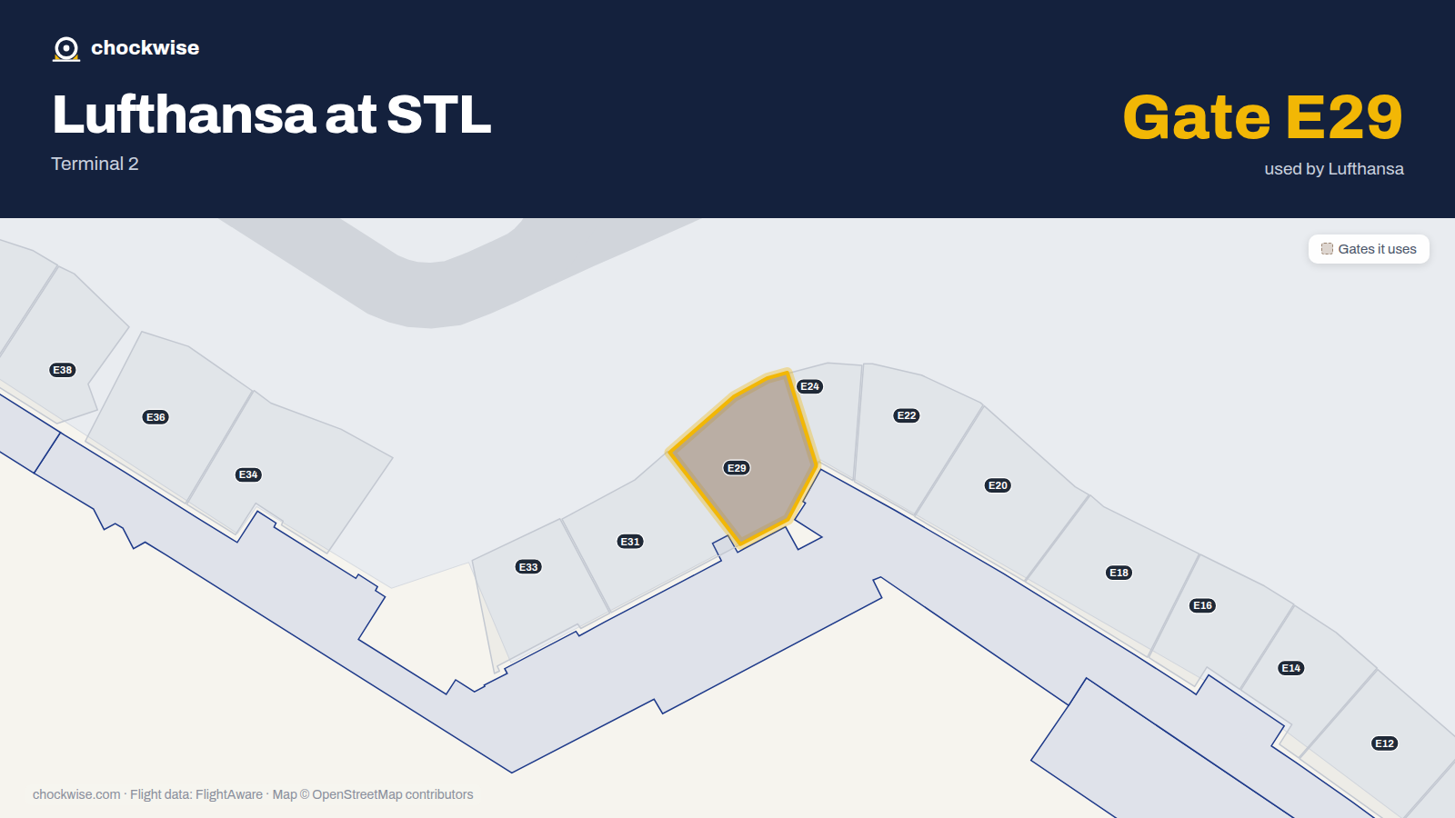 Map of STL with the gates Lufthansa uses highlighted: E29.