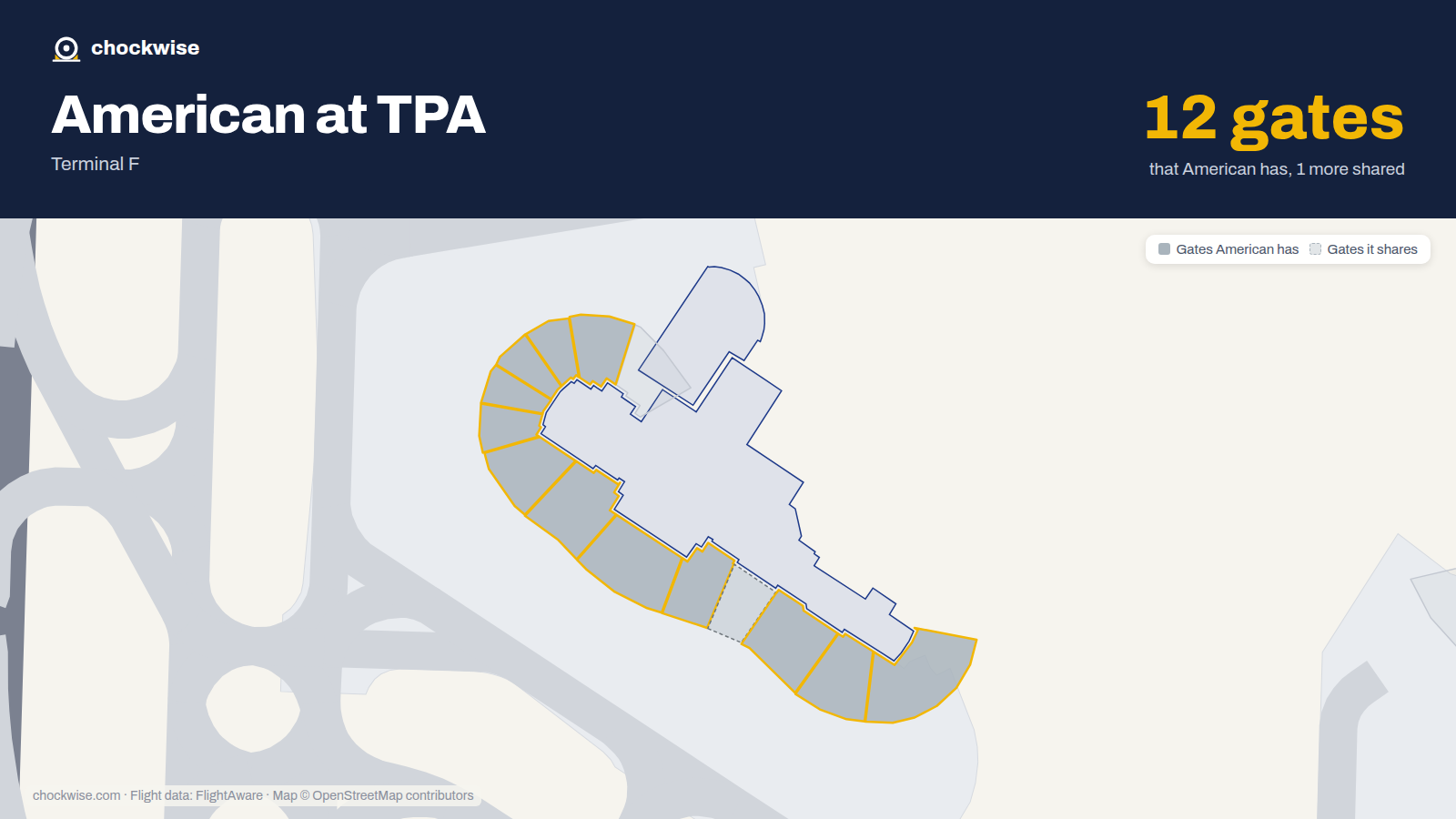 Map of TPA with the gates American Airlines uses highlighted: F78, F79, F80, F81, F82, F83, F84, F85 and 4 more.