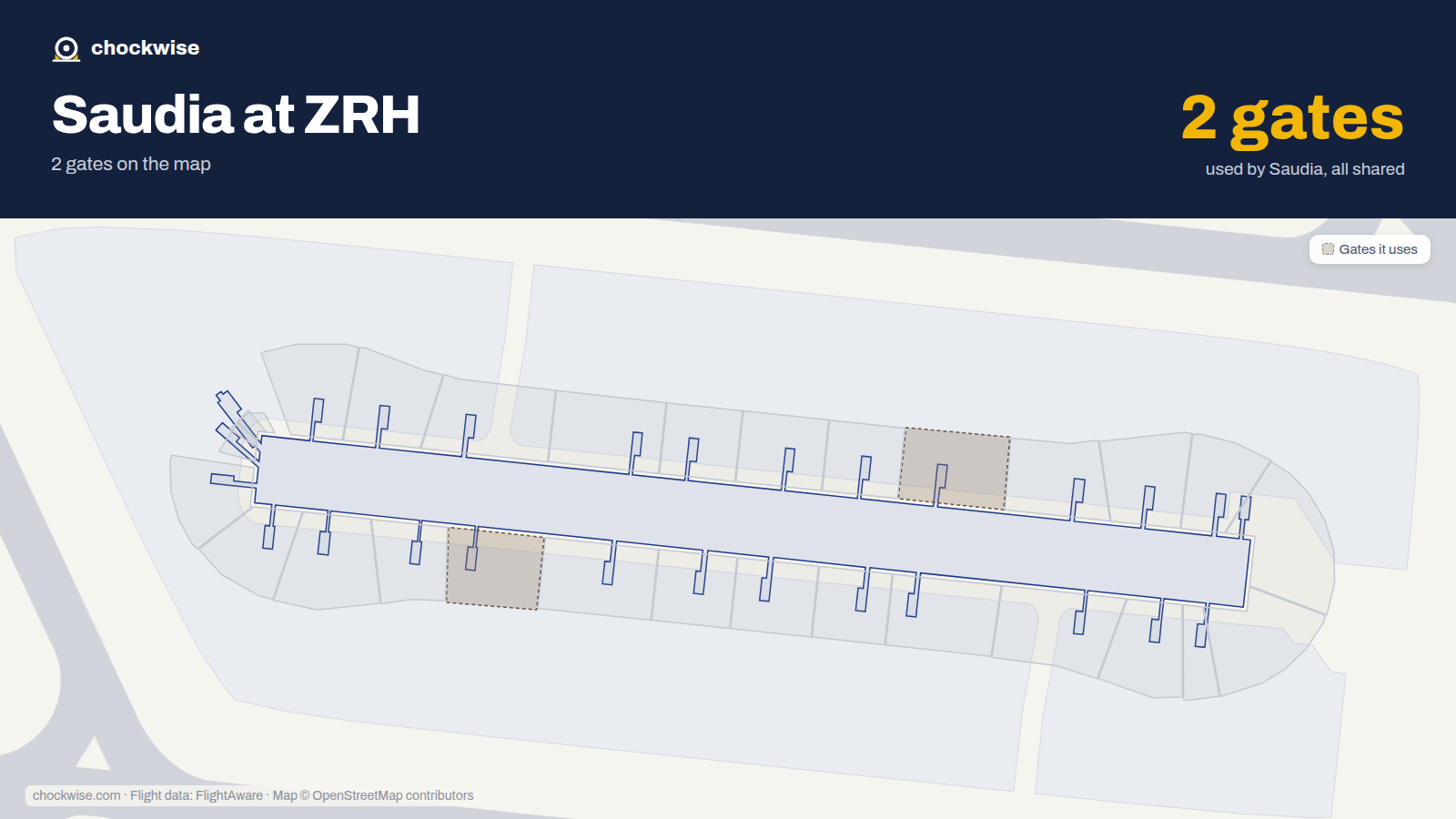 Map of ZRH with the gates Saudia uses highlighted: E35 and E52.