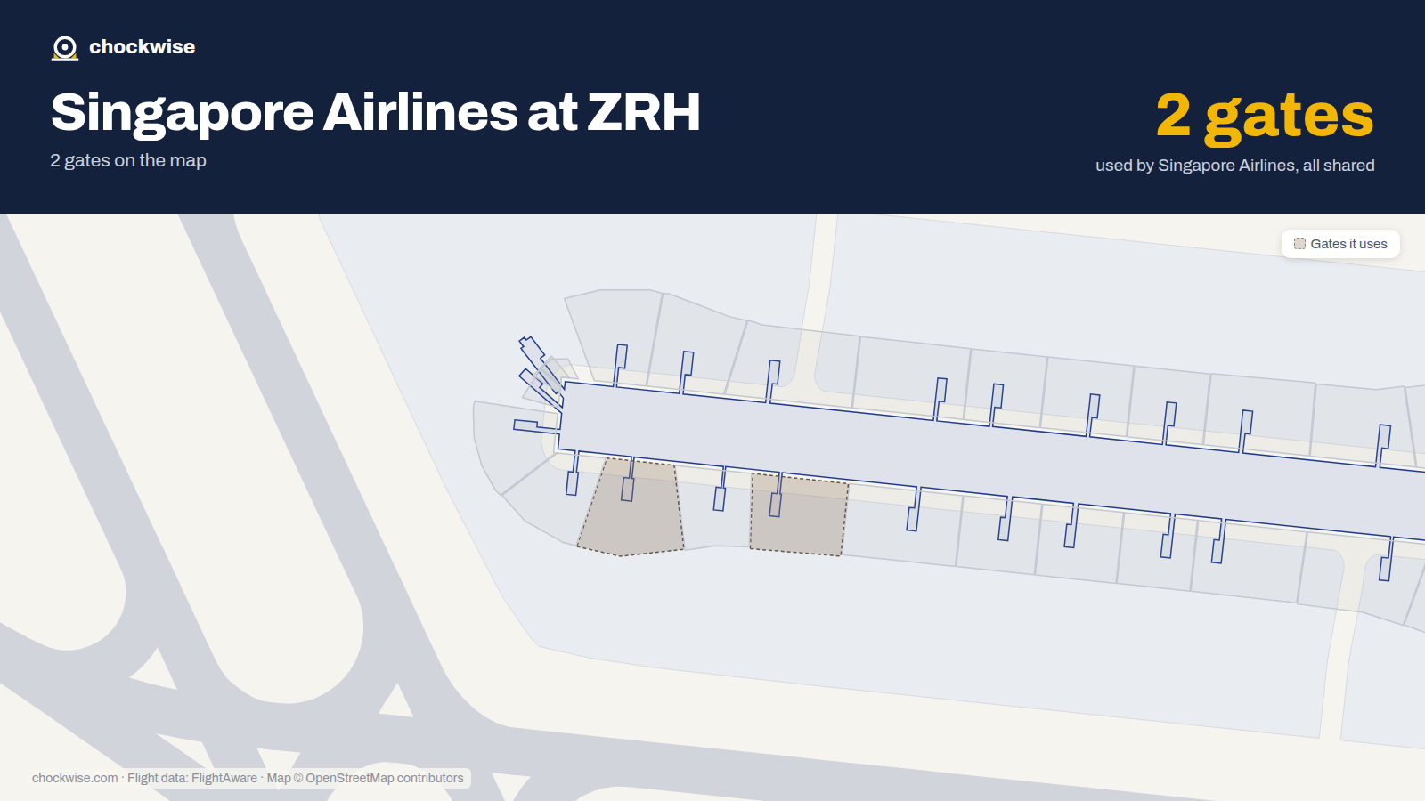 Map of ZRH with the gates Singapore Airlines uses highlighted: E52 and E56.